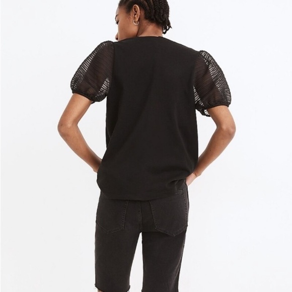 Madewell Striped Sheer Puff Sleeve Knit Shirt Top M Preppy Staple Elevated Basic - Picture 2 of 13